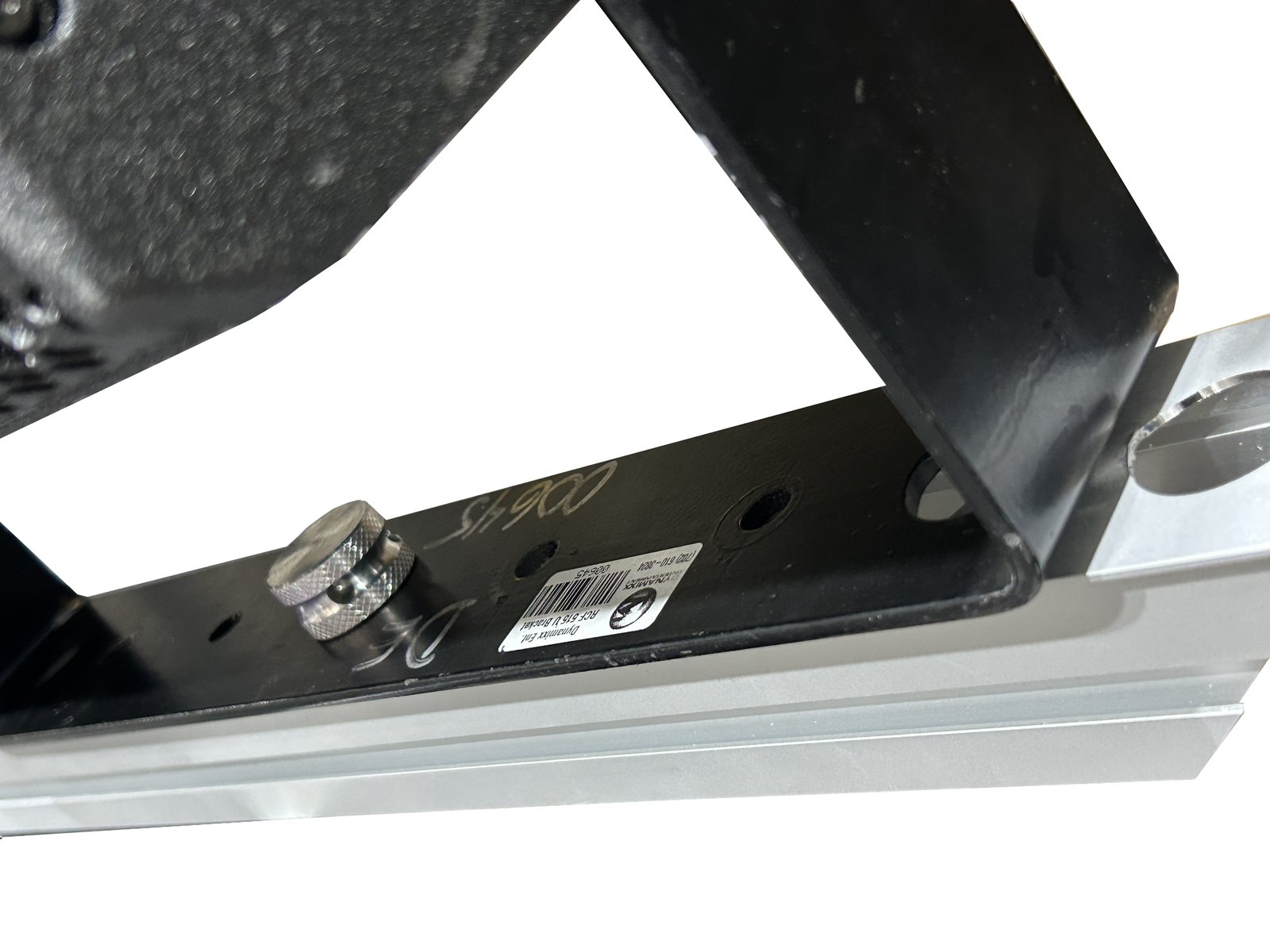 Close-up of modular exhibit frame accessory bracket hardware